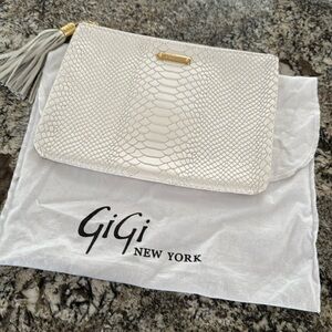 Gigi New York Leather Snake Alligator Scale Tassel Zipper Clutch Purse